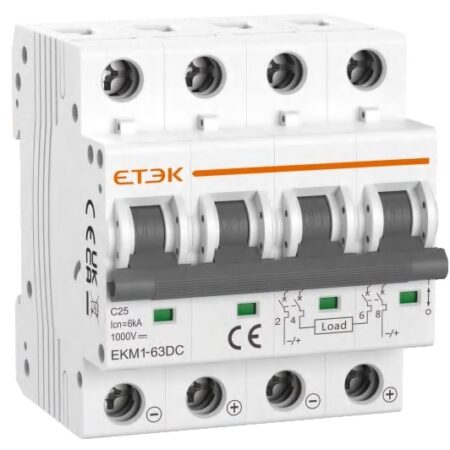 INGRESO MARTermomagnetica Din CC 4p 25A 1000VCC ETEK (EKM1-63DC-4C25)