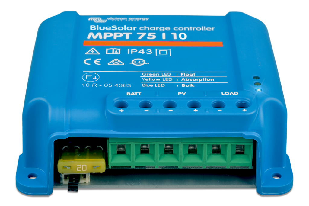 Regulador de carga Victron BlueSolar MPPT 75/10, vista frontal