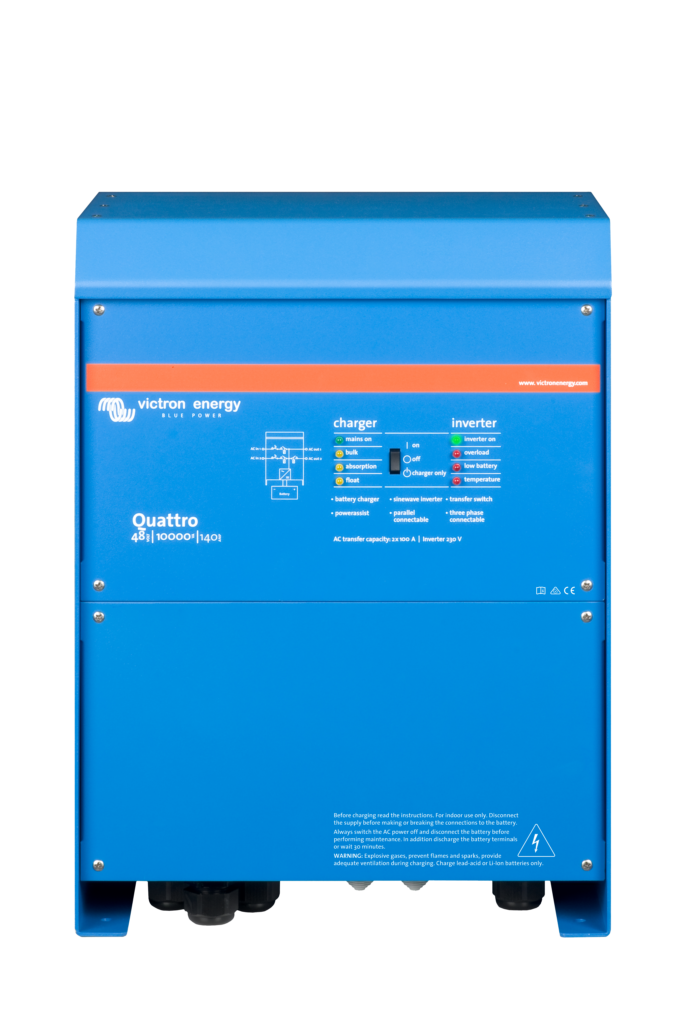 Victron Quattro 48/10000/140-100/100, inversor cargador 10 kVA, vista frontal